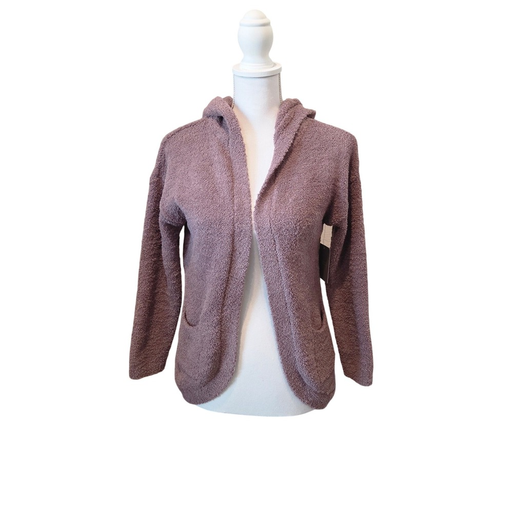 R+D Cozy Fuzzy‎ Hooded Cardigan Soft Plush Knit Purple Size M